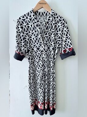 Geometric Ring Print Belted Shirt Dress